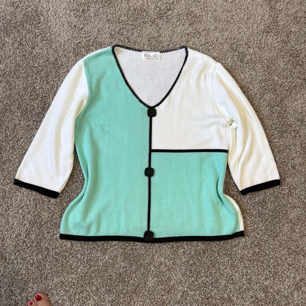 Putorti Vintage Colorblock Knit Cardigan Mint White Black Artsy Size M